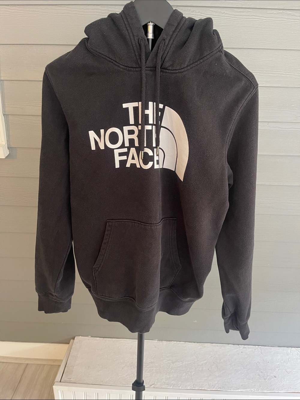 The North Face Men's Black Hoodie with White Logo Size Medium